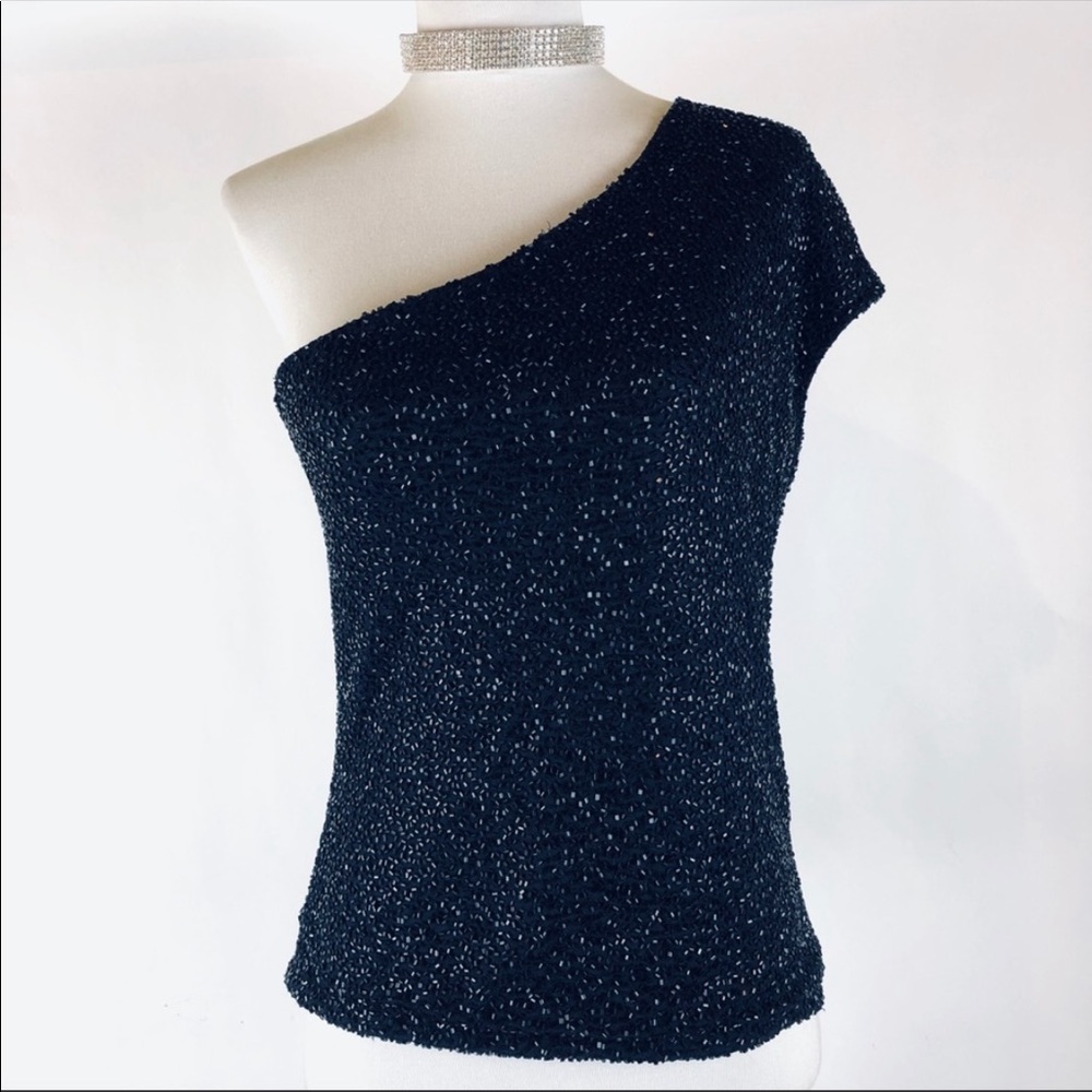 Lawrence Kazar Beaded One Shoulder Top